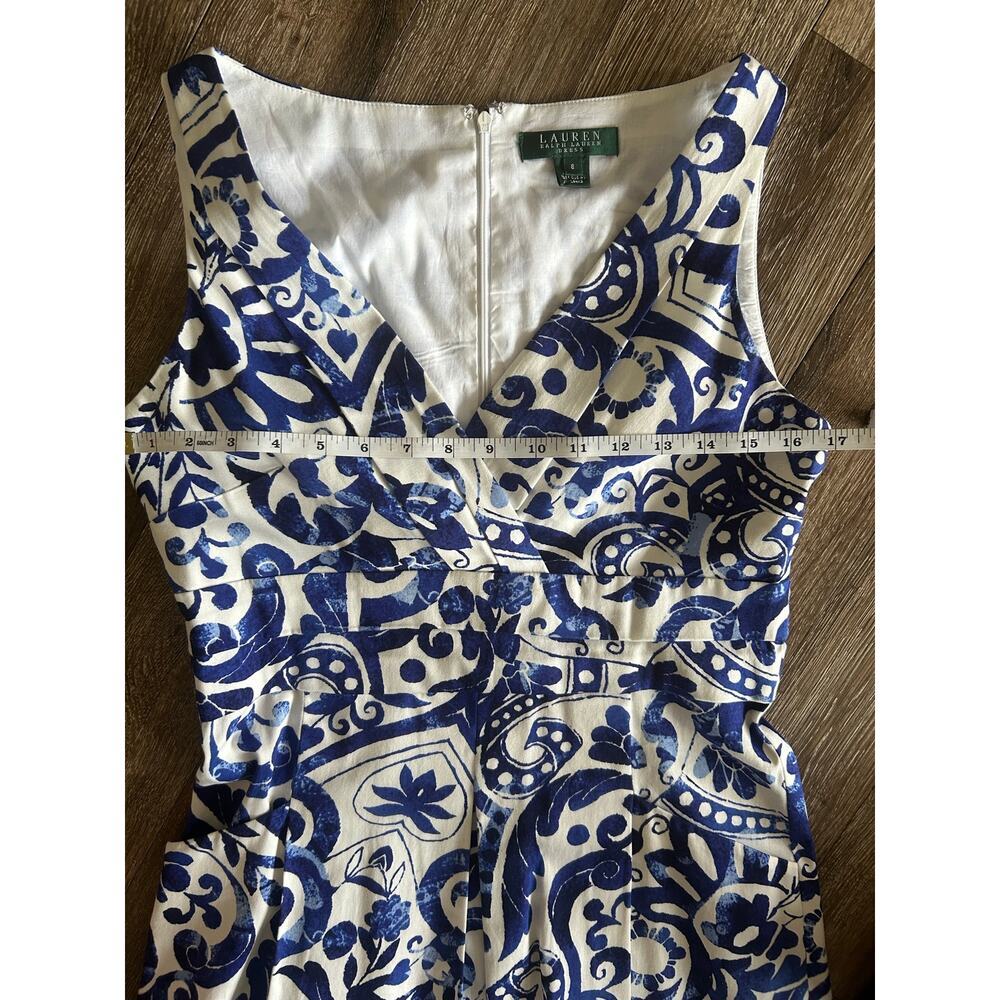 Ralph Lauren, blue and white bold floral midi sleeveless dress, size 4 - Picture 9 of 11